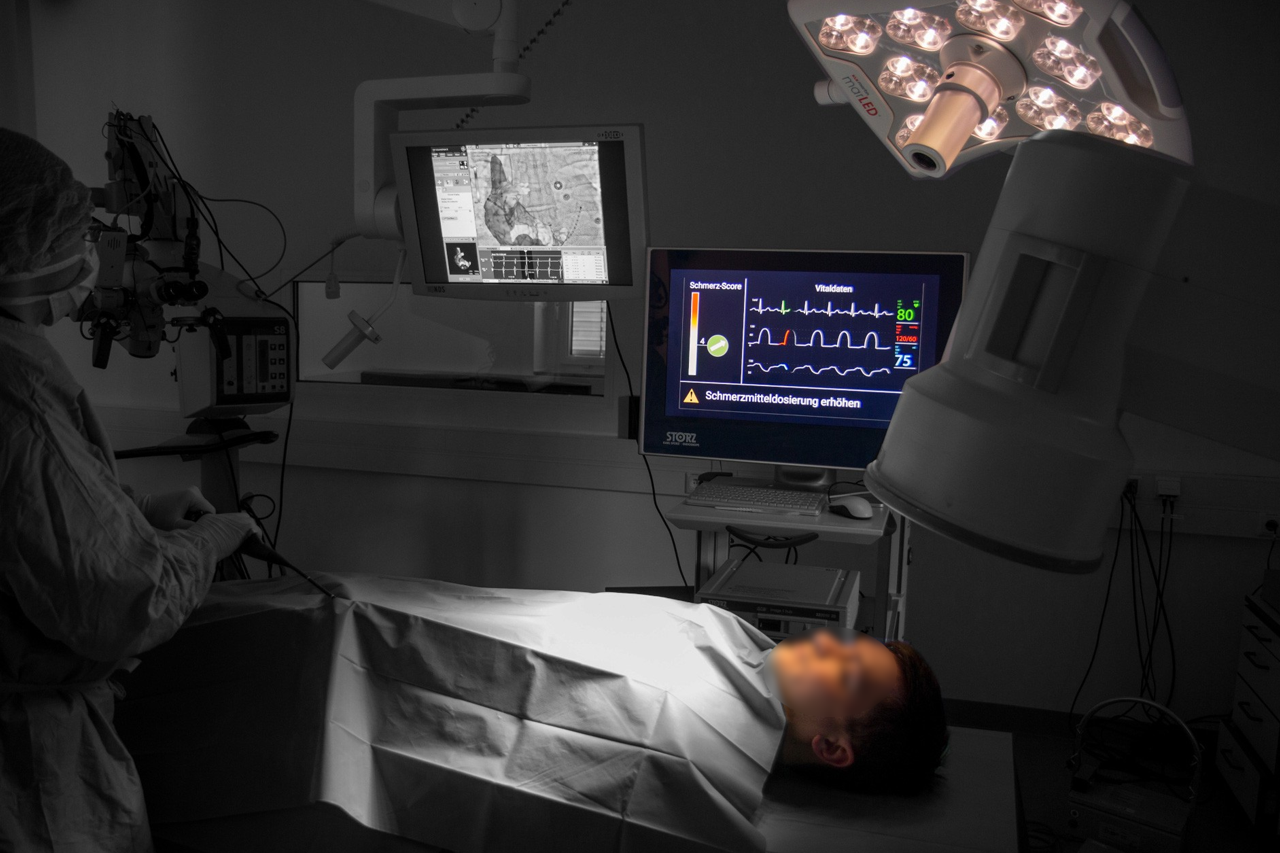 Expertise Kamerabasierte Biosignalerfassung, Proband im Saal und Monitore